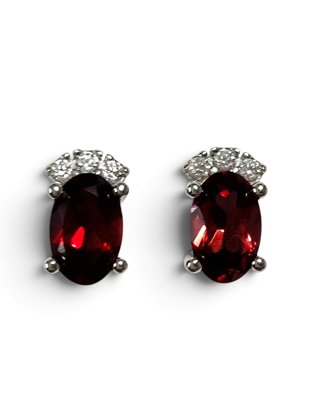 1.00 ctw Garnet Sterling Silver Oval Stud Solitaire Earrings NEW